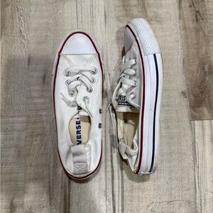 Converse White Canvas Low-Top Sneakers with Red and Navy Accents